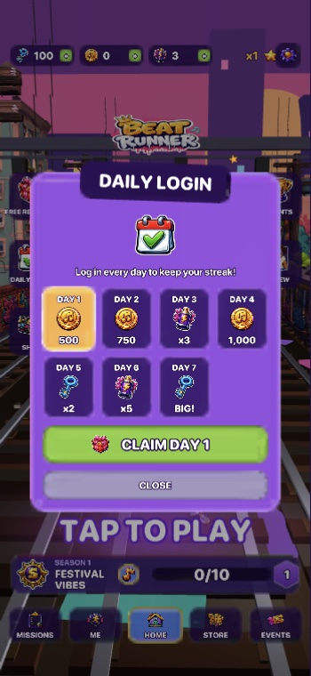 Beat Runner home screen